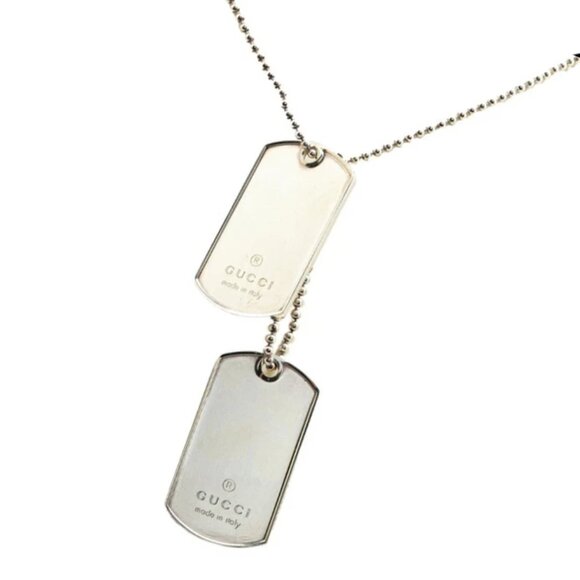 GUCCI Dog Tags Ball Chain Pendant Necklace 24" Silver 925 Auth w/Box - Picture 1 of 10